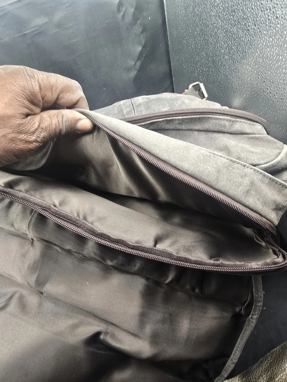 Versatile Gray Canvas Laptop Messenger Bag with Brown Leather Accents